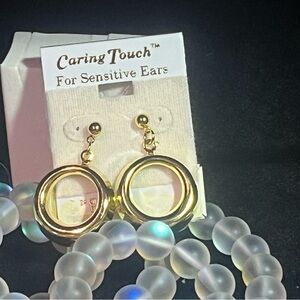 Vintage 24k Gold Plated Surgical Steel Hoop Drop Earrings for Sensitive Ears